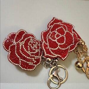 Red Crystal Rose Keychain Charm